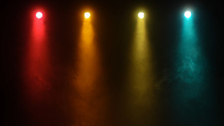 Abstract blue and red spot light with smoke on black background