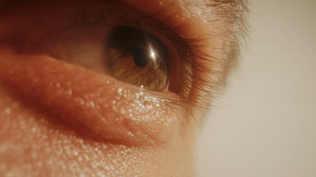 Macro shot of human eye with visible blood vessels and eyelashesの写真素材