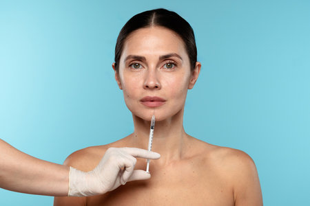 Professional Cosmetic Procedure with Injection by Skincare Expertの写真素材