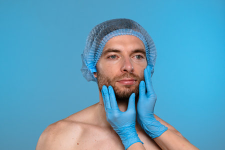 Esthetic assessment of a mans face by a cosmetologist