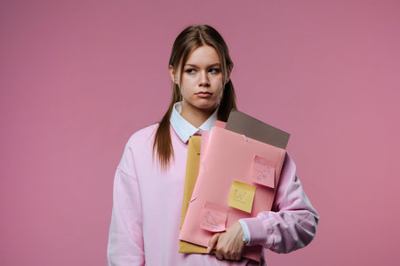 A young female student looks very upsetの写真素材