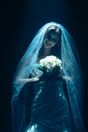 Dead bride ghost in Halloween horror concept