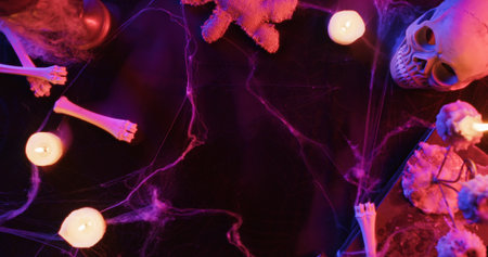 Halloween Decorations with Skulls, Bones and Candles