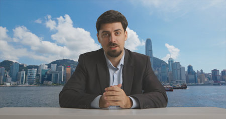 A modern live streaming studio with professional equipment and a host ready to engage viewers online.の写真素材