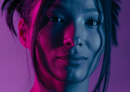 Woman in Sparkly Top with Neon Lighting