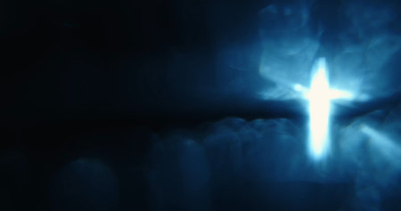 A mesmerizing abstract display of blue light rays forming a dynamic, radiant pattern against a dark...