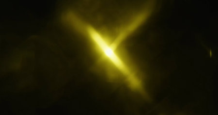 Radiant yellow beams intersect on a mysterious dark backdrop, creating a mesmerizing abstract...