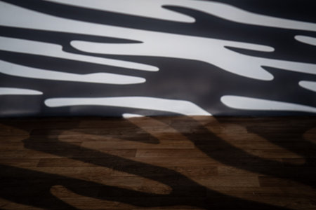 Blurred black and white zebra stripes created by a gobo projector, forming a soft abstract pattern...
