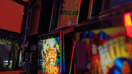 Dnipro, Ukraine - February 17, 2026: Colorful close up of a retro casino slot machine with the START...