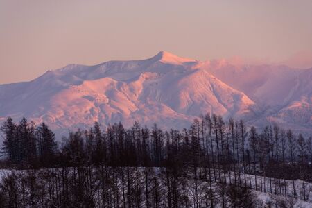 Snowy Mountain Reflecting Sunset,Mt.Tokachi