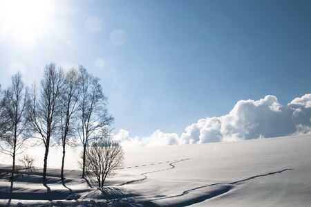 Winter mountains and blue skyの写真素材