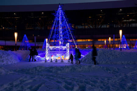 Beautiful illuminated square in winterの写真素材