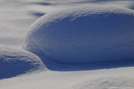 Snowy park with snowdrifts on a sunny winter day