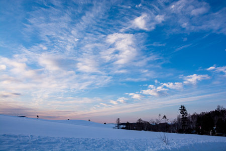 Beautiful dusk clouds in winterの写真素材