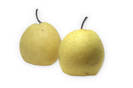 Yellow pear, rough skin, unattractive, often sold cheaply on a white backgroundの写真素材