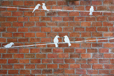 Paint a white bird on a red brick wall.の写真素材