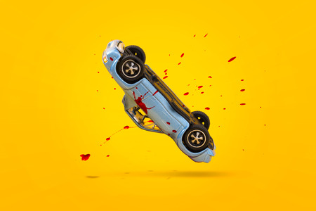 Car accident with damage and Blood splash scene, Car crash insurance. Travel, Safety, Emergency,...
