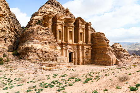 Petra Ad Deir Monastery in the ancient city of Petra-Jordanの写真素材