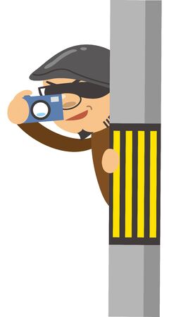 Image illustration of a criminal who is voyeurizing from a telephone pole with a digital cameraのイラスト素材
