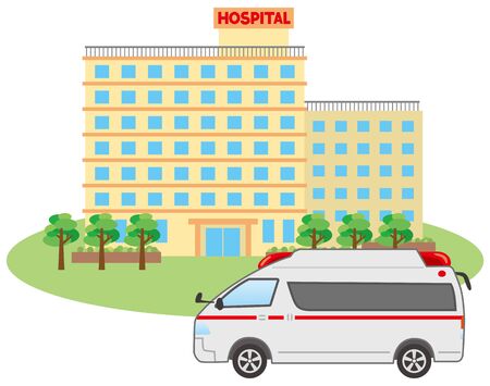 Image illustration of ambulance and hospitalのイラスト素材