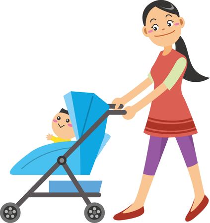 Image illustration of mother pushing strollerのイラスト素材