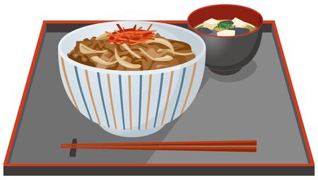 Image illustration of beef bowl and miso soupのイラスト素材