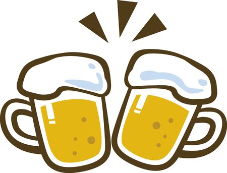 Image illustration of toasting with beer that is poured full of mugsのイラスト素材