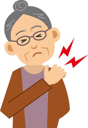 Image illustration of an elderly woman feeling shoulder pain (upper body)のイラスト素材