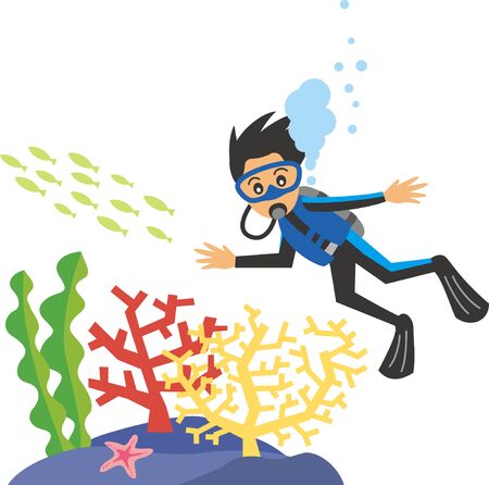 Image illustration of a man diving scubaのイラスト素材