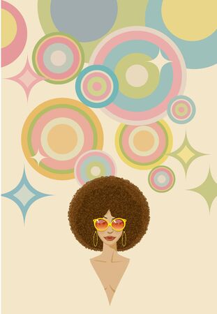 the upper body of a black woman. With image illustration background (70s and 80s)のイラスト素材