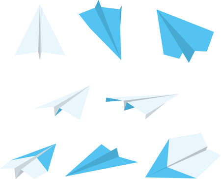 Illustrated set of paper airplanes from various anglesのイラスト素材