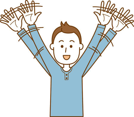 Image illustration of a man swinging his hands wideのイラスト素材