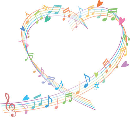 Heart-shaped five-line staff and note image illustrationsのイラスト素材