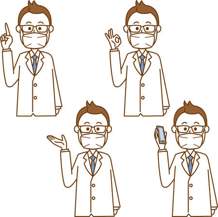 Image illustration of doctor wearing mask (pose set)のイラスト素材