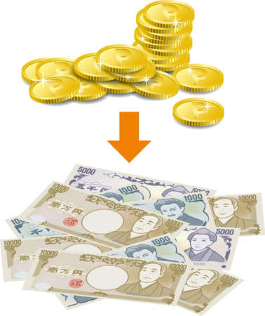 Image illustration exchanging points for cash (vertical position)のイラスト素材