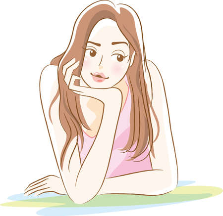 Image illustration of a woman with a cheek caneのイラスト素材