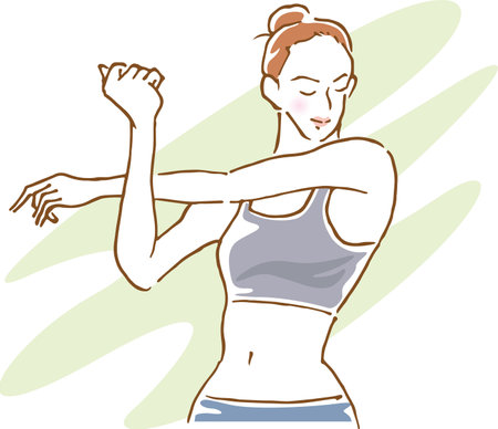 Image illustration of a healthy woman stretching (hand drawn)のイラスト素材