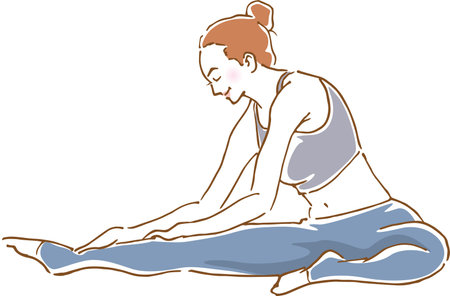 Image illustration of a healthy woman stretching (hand drawn)のイラスト素材