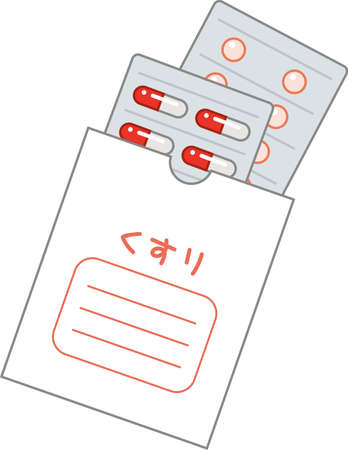 Image illustration of medicine in a paper bag (capsules and tablets)のイラスト素材