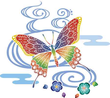 Okinawan traditional craft Ryukyu red type design (butterfly)のイラスト素材