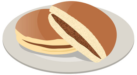 Image illustration of Japanese sweets (dorayaki) on a plateのイラスト素材