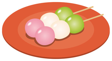 Image illustration of Japanese sweets (three-color dumplings) on a plateのイラスト素材