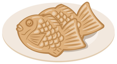 Image illustration of Japanese sweets (taiyaki) on a plateのイラスト素材