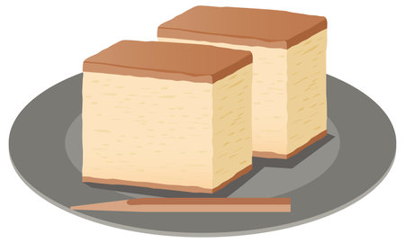 Image illustration of Japanese sweets (castella) on a plateのイラスト素材