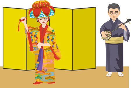 Image illustration of Ryukyu dance and jiutaiのイラスト素材