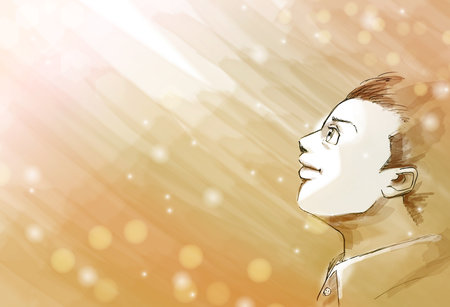 Image illustration of a young man looking upの写真素材