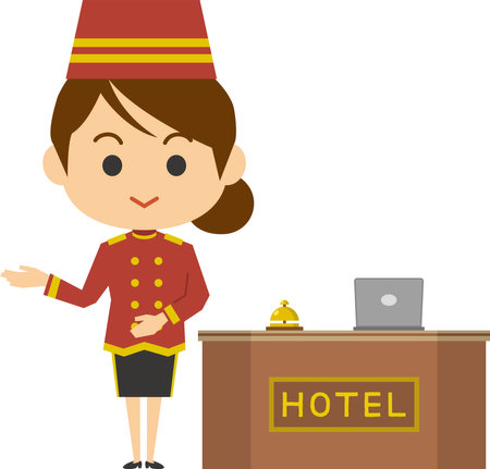 Image illustration of a bell girl guiding at the front deskのイラスト素材