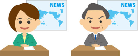 Image illustration of a news anchor (male and female set)のイラスト素材