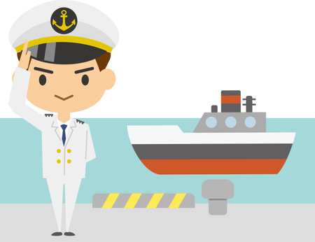 Image illustration of sailors and ships salutingのイラスト素材
