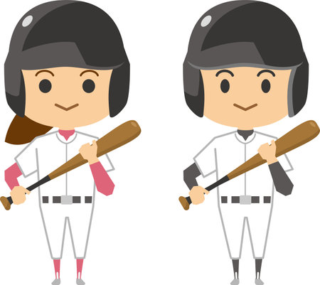 Image illustration of a baseball player holding a bat (male and female set)のイラスト素材